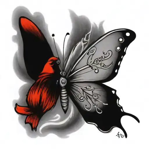 Butterfly and cardinal with i love you more wrote below it  tattoo design idea