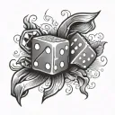 2 dice showing 4 on each with a banner reading "T J I tattoo design idea