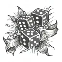 2 dice showing 4 on each with a banner reading "T J I tattoo design idea