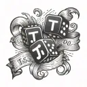 2 dice showing 4 on each with a banner reading "T J I tattoo design idea