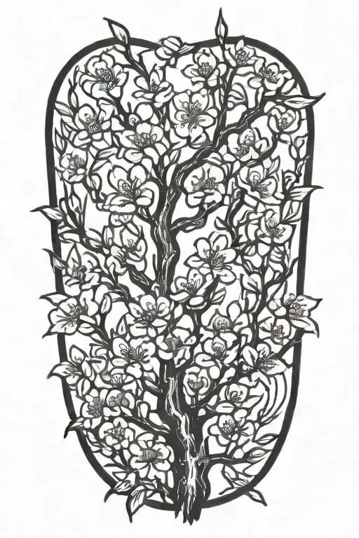 thin narrow black and white masculine cherry branch tattoo with blossoms less blossoms tattoo design idea
