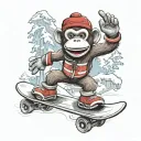 sock monkey snowboarding tattoo design idea