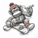 sock monkey snowboarding tattoo design idea