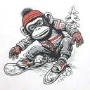 sock monkey snowboarding tattoo design idea