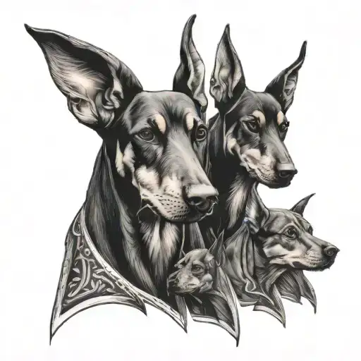 3 Doberman Cerberus dogs blackwork tattoo tattoo design idea