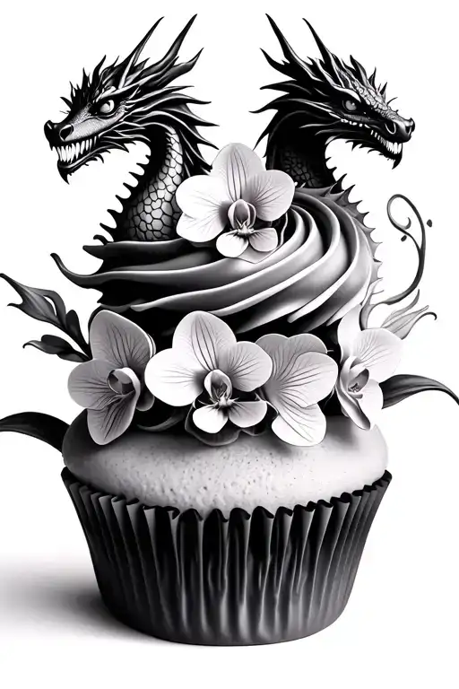Dragon themed cupcake tower with intricate orchid decorations tattoo design idea