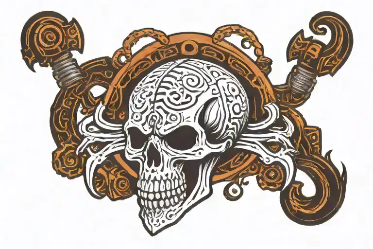 gaming skull kraken look with skeletal tentacles, headphone and hood logo  KRATOZ font style ambigram with wood barnish  tattoo design idea