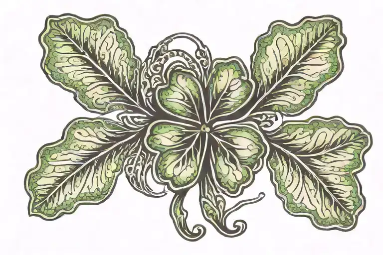 4leaf clover made of weed leaf morphing tattoo design idea