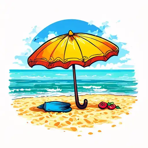 "The Summer" an umbrella view with the line of the beach sand tattoo design idea
