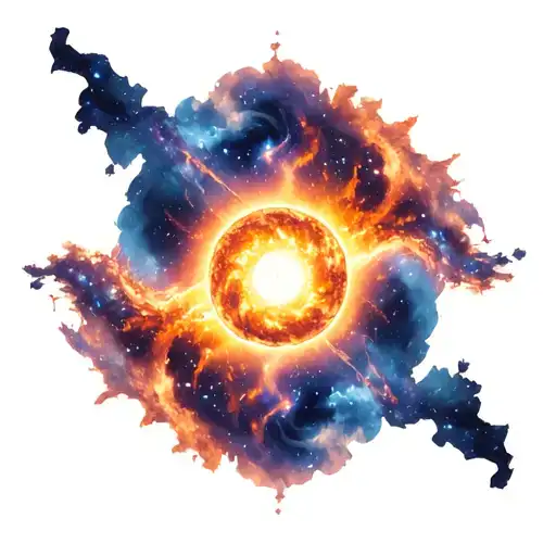 a sun going supernova in the middle of a nebula tattoo design idea