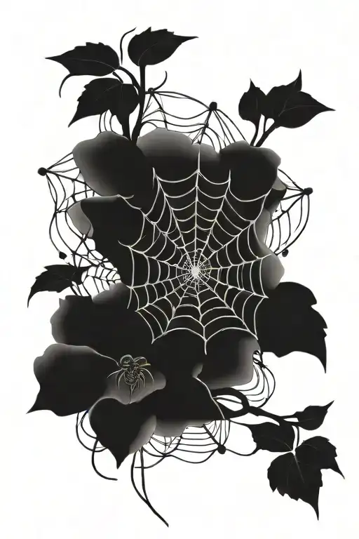 spider webs and flowers wrapped tattoo design idea