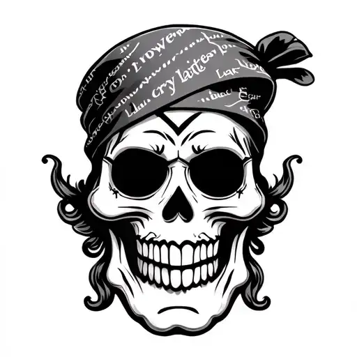 sugar skulls laugh now cry later with gangster bandana on forehead tattoo design idea