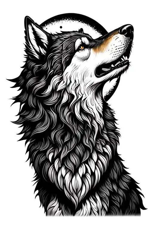 mandala design with wolf howling at the moon tattoo design idea
