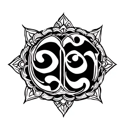 A black ink tattoo stencil design of the Sanskrit phrase “ना आदि ना अन्तम्” written once in fine Devanagari script, form tattoo design idea