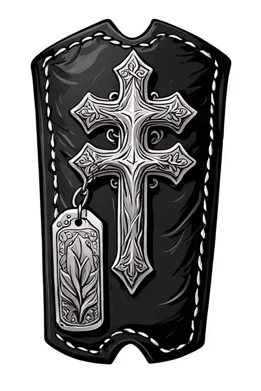 tooled leather with cross and a cow tag tattoo design idea