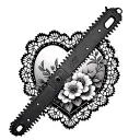 Doily bordered heart shape with a chainsaw and flowers in the center focal point tattoo design idea