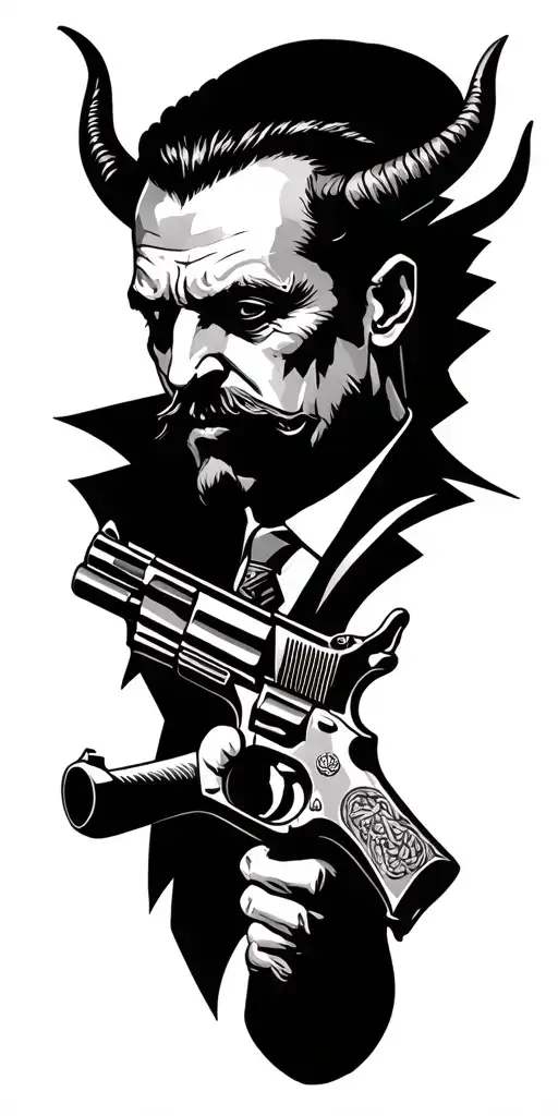 war, guns, devil, gangster, godfather, tattoo design idea