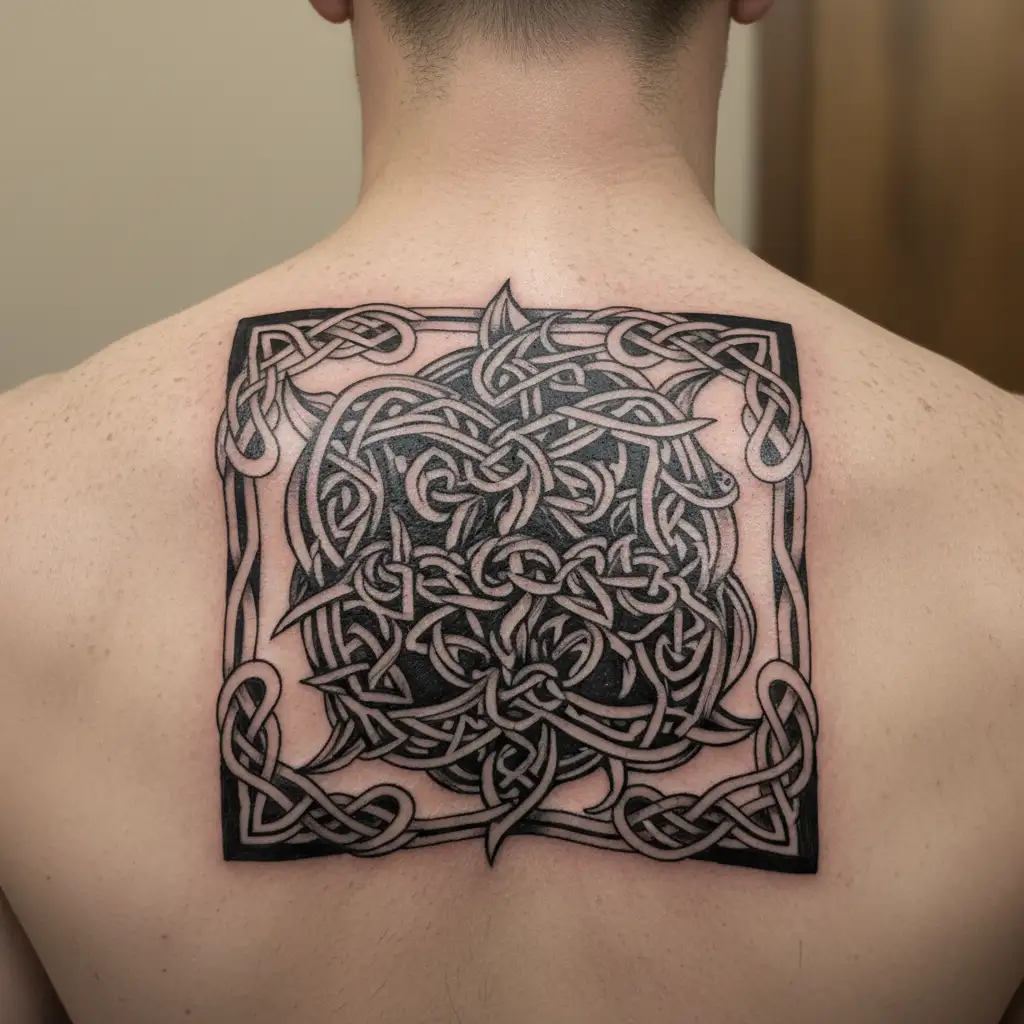 Celtic father-son knot intertwined with crossed axes tattoo design idea