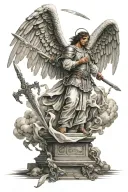angel Gabriel in front with sword with wings tattoo design idea