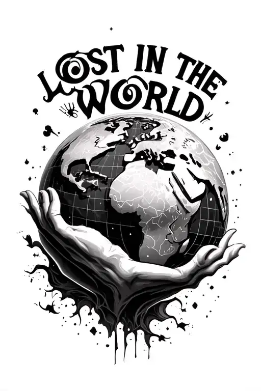 lost in the world with a globe and human coming out of the globe font tattoo tattoo design idea
