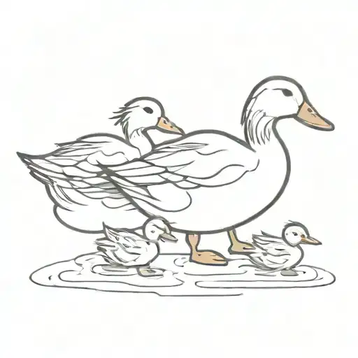 one duck and two ducklings following their mother, in the water tattoo design idea