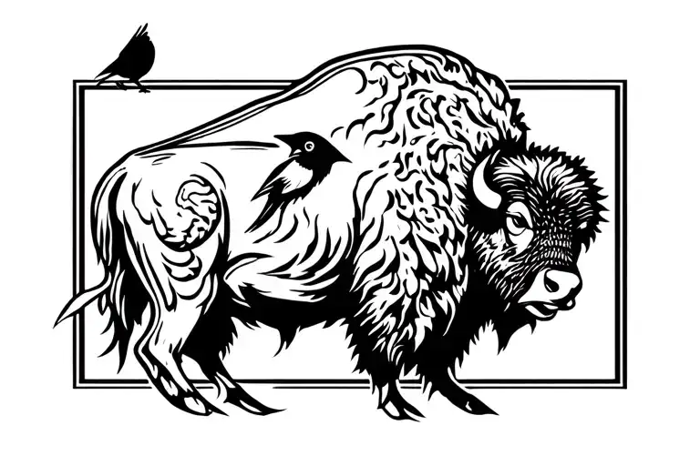 bison and cardinal perched tattoo design idea