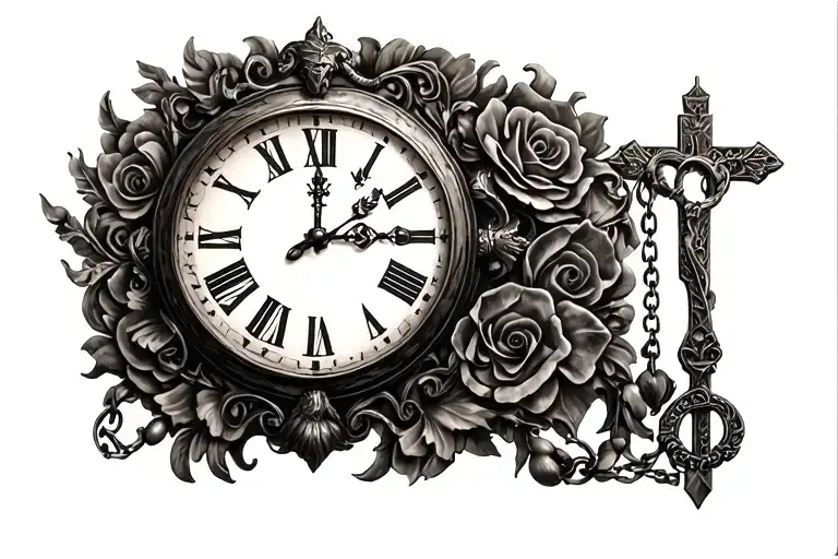 Betting walls rosary time clock tattoo design idea