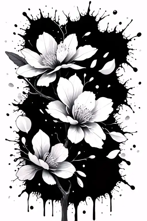 splatter cherry blossom petals falling tattoo design idea