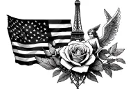 American flag, aviation symbol, Eiffel Tower, 19 padres (Miguel), rose with angel on top (Briella Tia) incubator (Isabel tattoo design idea