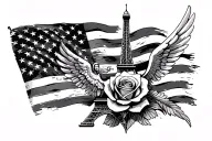 American flag, aviation symbol, Eiffel Tower, 19 padres (Miguel), rose with angel on top (Briella Tia) incubator (Isabel tattoo design idea