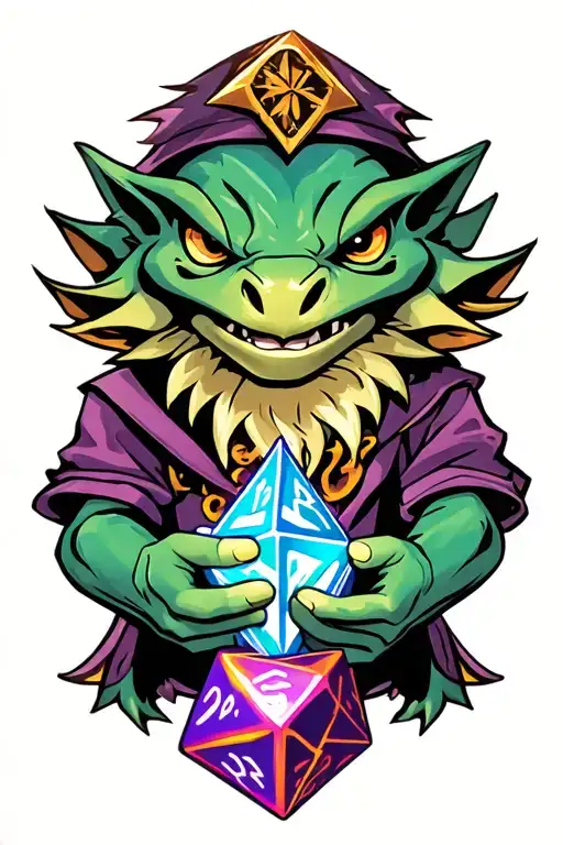 kobold holding a d20 dice tattoo design idea