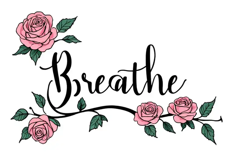 "Breathe " ampersand with roses growing  tattoo design idea