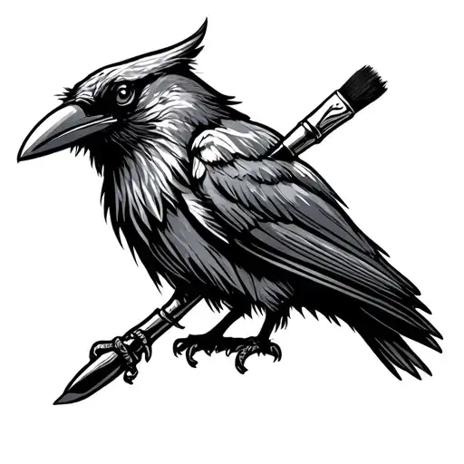 evil crow holding a paintbrush tattoo design idea