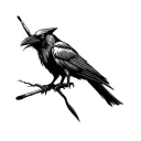 evil crow holding a paintbrush tattoo design idea