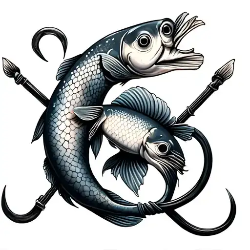 2 fish hooks crossed tattoo design idea