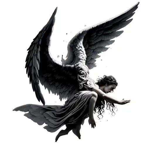 falling angel with wings spread wide tattoo design idea