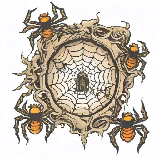haunted foresf with spiders crawling tattoo design idea
