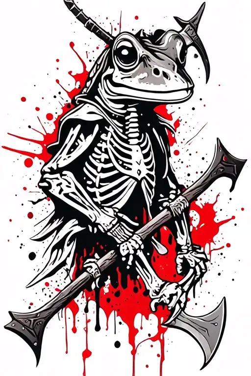 Frog skeleton viking warrior wielding double axes tattoo design idea