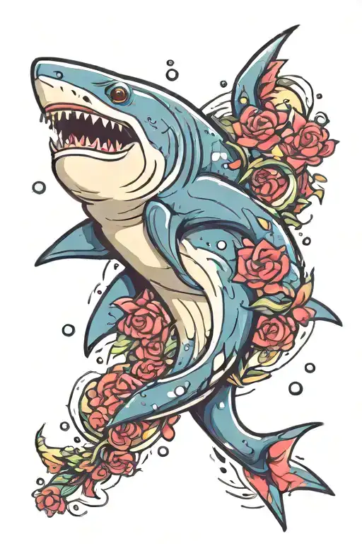 cute shark swimming tattoo design idea
