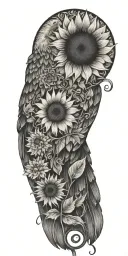 sunflower, chrysanthemum, gladiolus, daffodil flower boutique, eagle head, music note with wings, fishing hook with line tattoo design idea