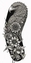 sunflower, chrysanthemum, gladiolus, daffodil flower boutique, eagle head, music note with wings, fishing hook with line tattoo design idea