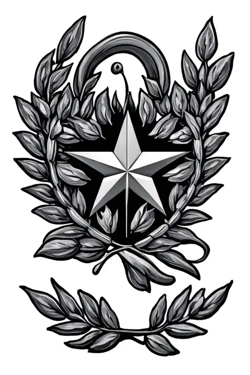 laurel wreath with 5 pointed star in the middle tattoo design idea