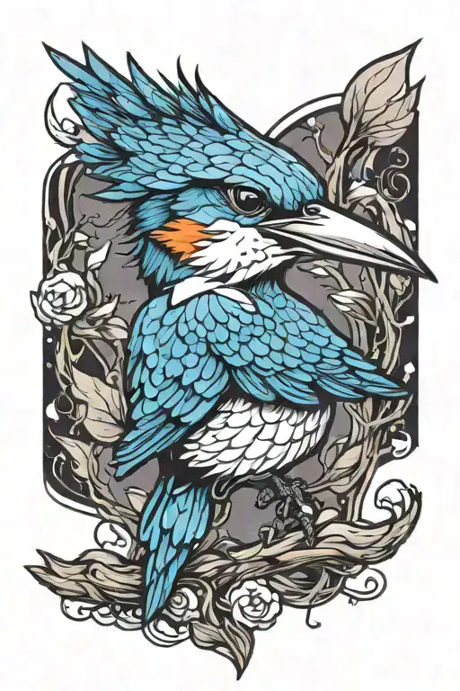 dynamic spooky kingfisher tattoo design idea