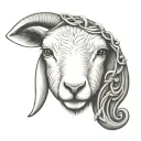 cute symmetrical lamb face with Jesus Christ behind it  tattoo design idea
