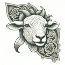 cute symmetrical lamb face with Jesus Christ behind it  tattoo design idea