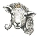 cute symmetrical lamb face with Jesus Christ behind it  tattoo design idea