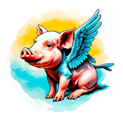 flying pig with wings sitting tattoo design idea