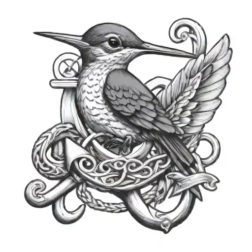 A Jamaican hummingbird perched on an anchor, symbolizing your love for Jamaica and your time in the navy tattoo design idea