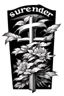 "surrender" sinple, horizontal word, Christian themed tattoo design idea