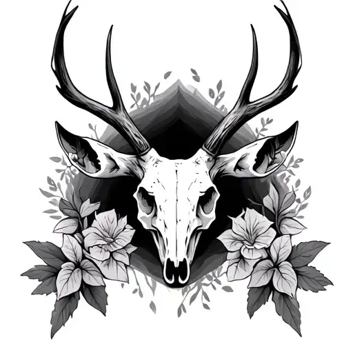 deer skull soft shading tattoo design idea